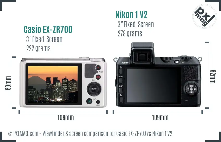 Casio EX-ZR700 vs Nikon 1 V2 Screen and Viewfinder comparison