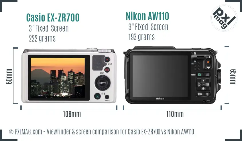 Casio EX-ZR700 vs Nikon AW110 Screen and Viewfinder comparison