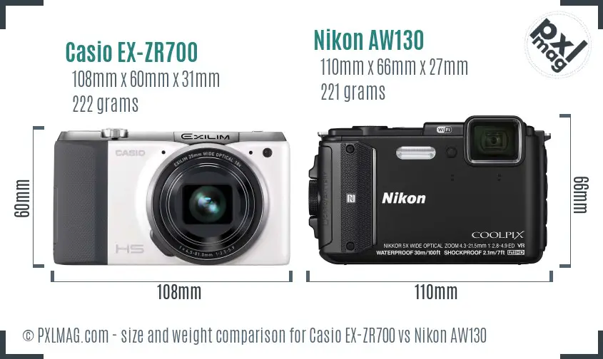Casio EX-ZR700 vs Nikon AW130 size comparison