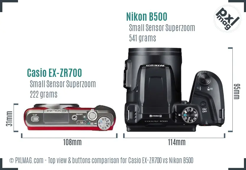 Casio EX-ZR700 vs Nikon B500 top view buttons comparison