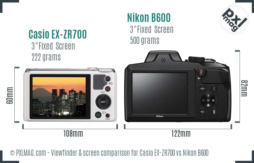 Casio EX-ZR700 vs Nikon B600 Screen and Viewfinder comparison