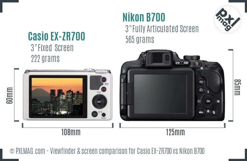 Casio EX-ZR700 vs Nikon B700 Screen and Viewfinder comparison