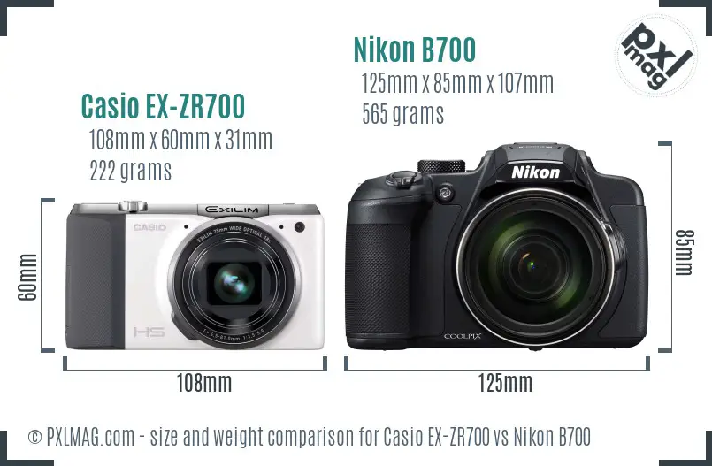 Casio EX-ZR700 vs Nikon B700 size comparison