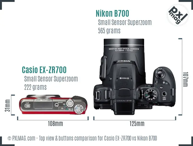 Casio EX-ZR700 vs Nikon B700 top view buttons comparison