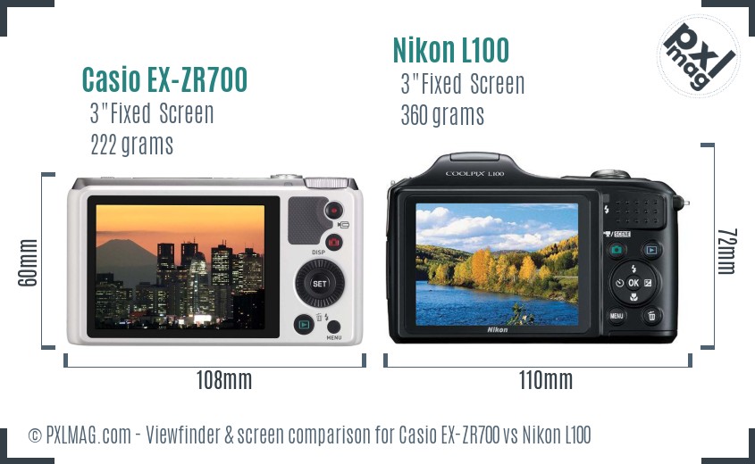 Casio EX-ZR700 vs Nikon L100 Screen and Viewfinder comparison