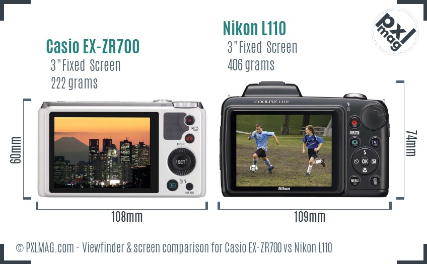 Casio EX-ZR700 vs Nikon L110 Screen and Viewfinder comparison