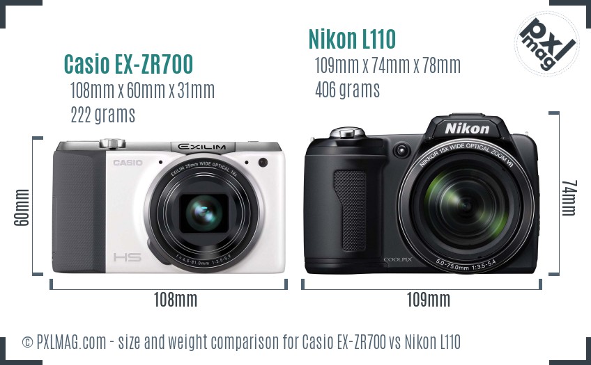Casio EX-ZR700 vs Nikon L110 size comparison Casio EX-ZR700 vs Nikon L110 size comparison