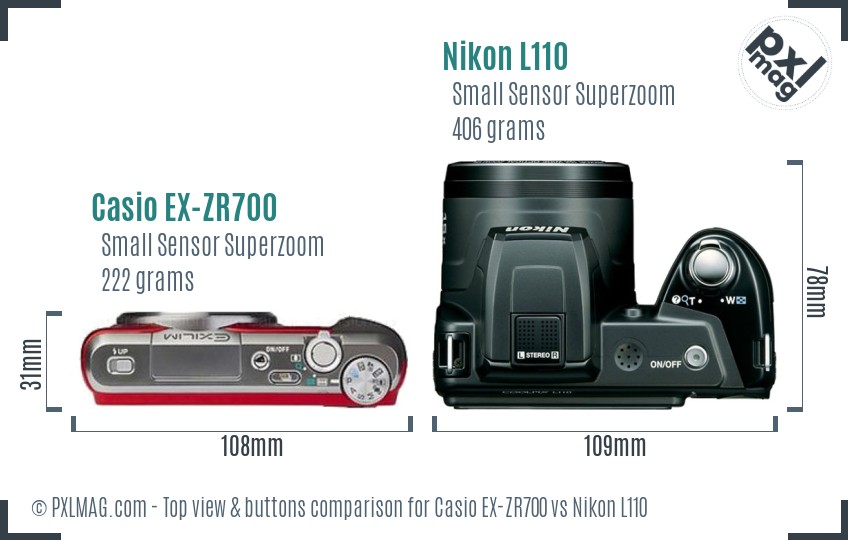 Casio EX-ZR700 vs Nikon L110 top view buttons comparison