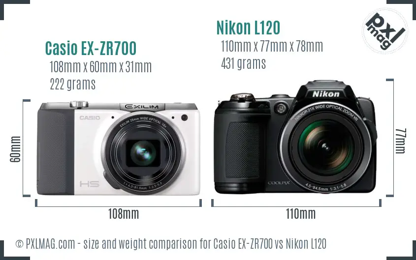 Casio EX-ZR700 vs Nikon L120 size comparison