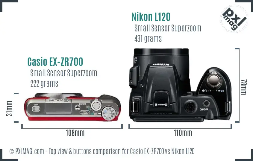 Casio EX-ZR700 vs Nikon L120 top view buttons comparison