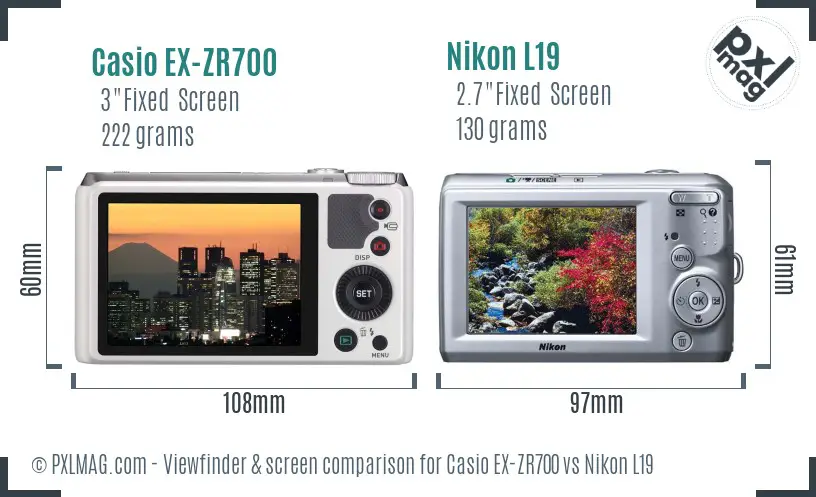 Casio EX-ZR700 vs Nikon L19 Screen and Viewfinder comparison