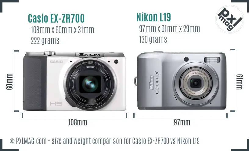 Casio EX-ZR700 vs Nikon L19 size comparison