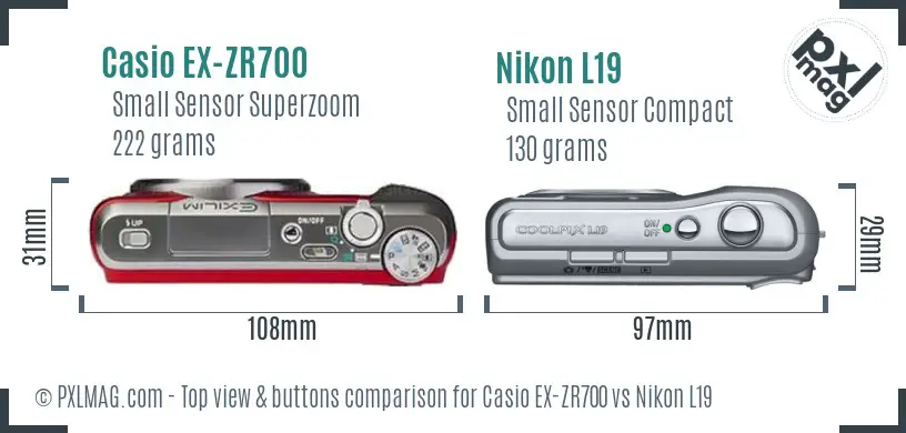 Casio EX-ZR700 vs Nikon L19 top view buttons comparison