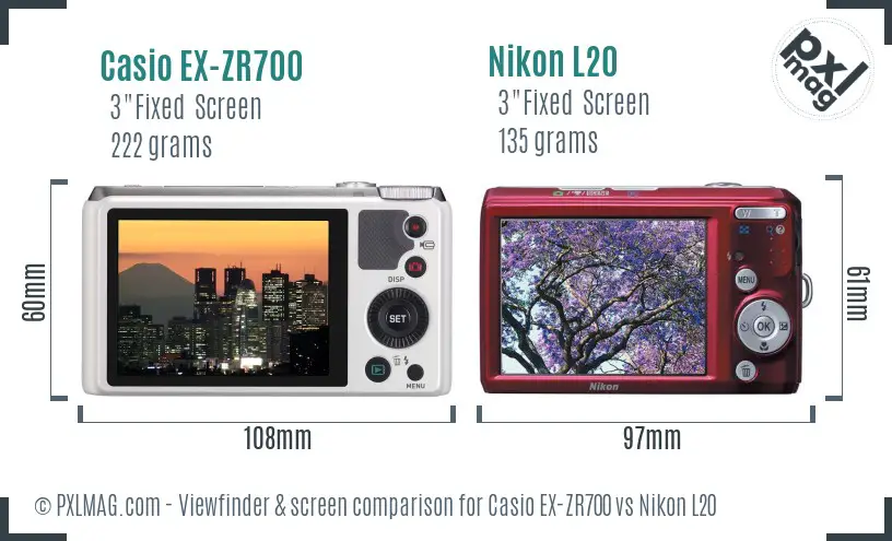 Casio EX-ZR700 vs Nikon L20 Screen and Viewfinder comparison