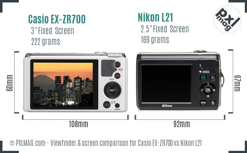 Casio EX-ZR700 vs Nikon L21 Screen and Viewfinder comparison Casio EX-ZR700 vs Nikon L21 Screen and Viewfinder comparison