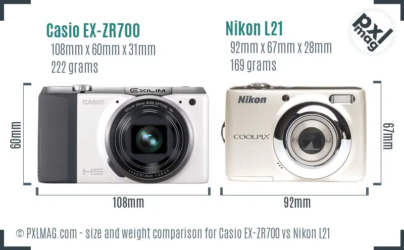 Casio EX-ZR700 vs Nikon L21 size comparison Casio EX-ZR700 vs Nikon L21 size comparison