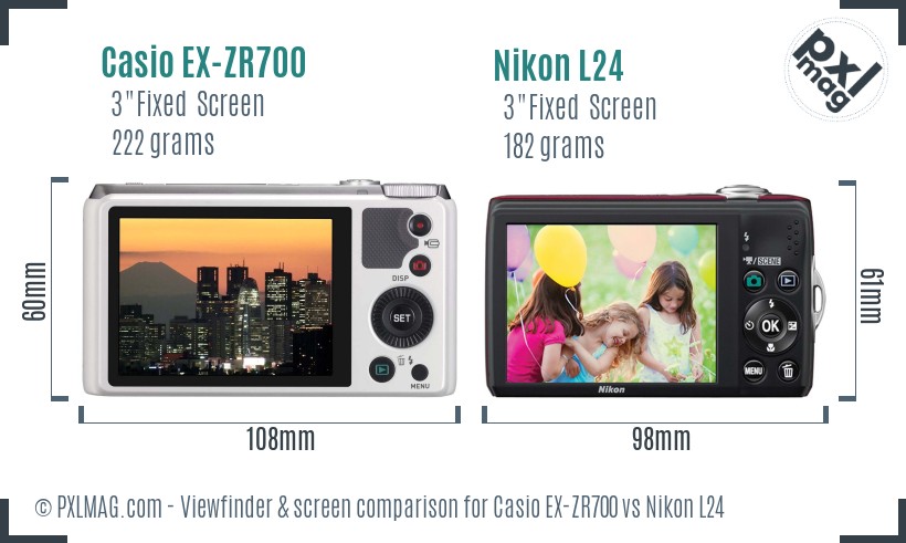 Casio EX-ZR700 vs Nikon L24 Screen and Viewfinder comparison