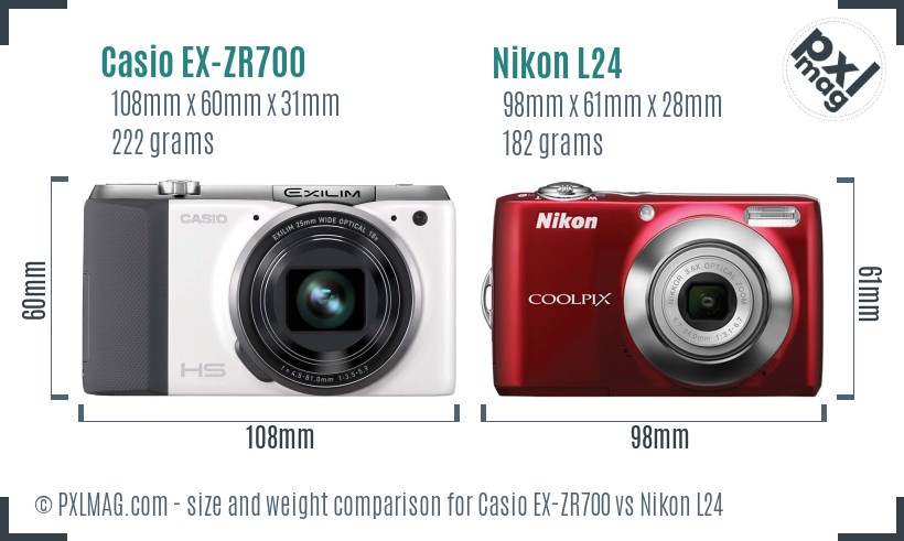 Casio EX-ZR700 vs Nikon L24 size comparison Casio EX-ZR700 vs Nikon L24 size comparison