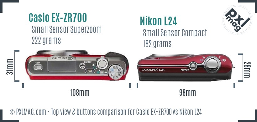 Casio EX-ZR700 vs Nikon L24 top view buttons comparison