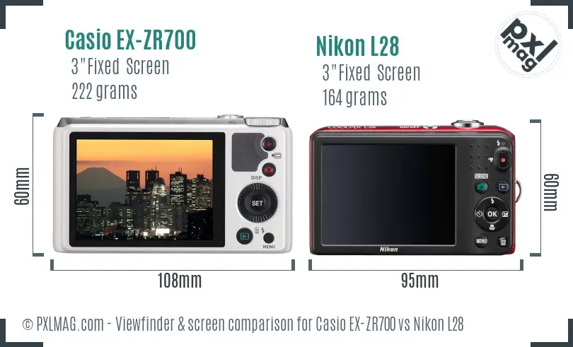 Casio EX-ZR700 vs Nikon L28 Screen and Viewfinder comparison