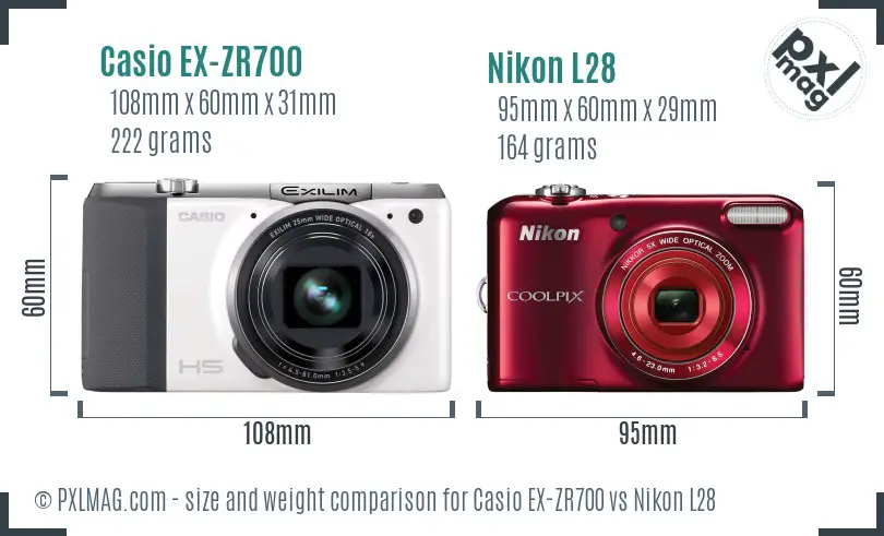 Casio EX-ZR700 vs Nikon L28 size comparison