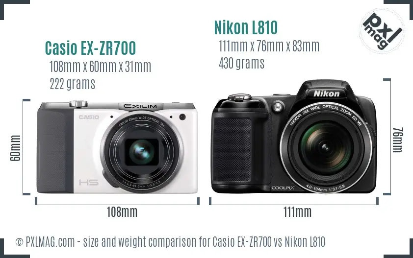 Casio EX-ZR700 vs Nikon L810 size comparison