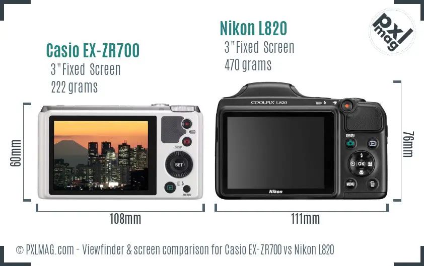 Casio EX-ZR700 vs Nikon L820 Screen and Viewfinder comparison