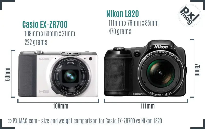 Casio EX-ZR700 vs Nikon L820 size comparison