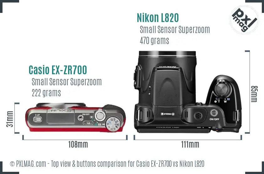 Casio EX-ZR700 vs Nikon L820 top view buttons comparison