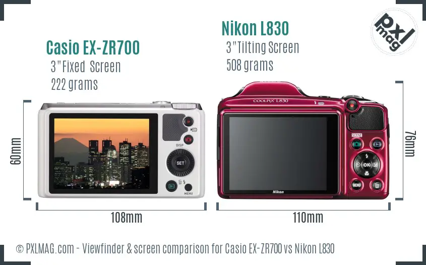 Casio EX-ZR700 vs Nikon L830 Screen and Viewfinder comparison Casio EX-ZR700 vs Nikon L830 Screen and Viewfinder comparison