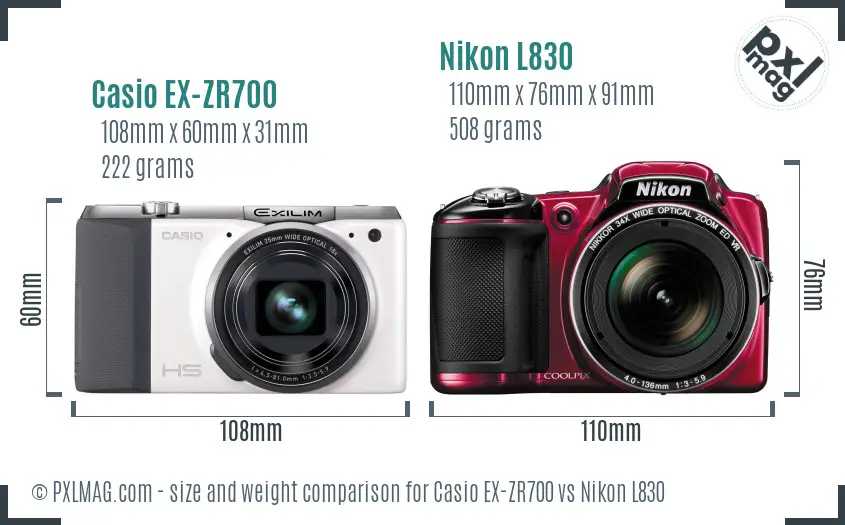 Casio EX-ZR700 vs Nikon L830 size comparison Casio EX-ZR700 vs Nikon L830 size comparison