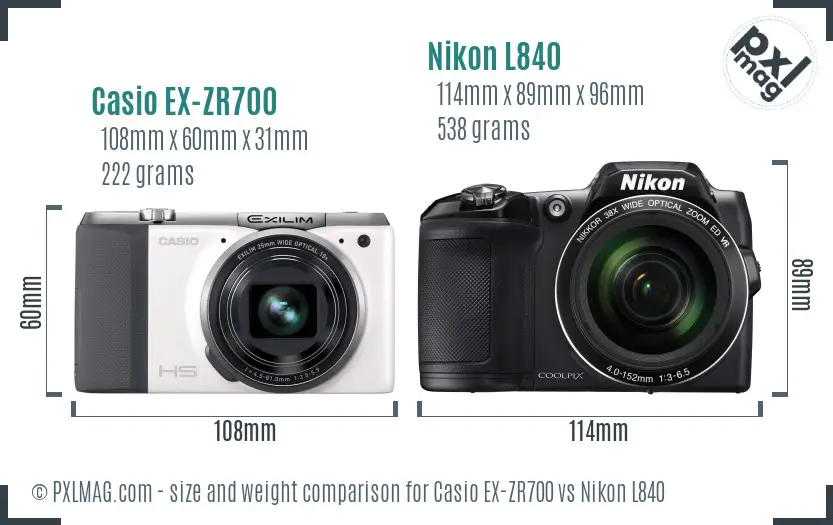 Casio EX-ZR700 vs Nikon L840 size comparison