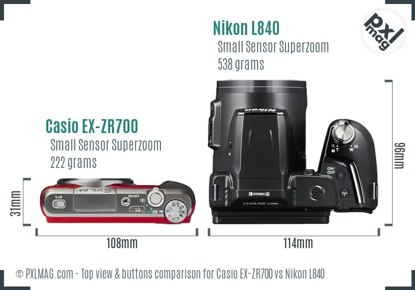 Casio EX-ZR700 vs Nikon L840 top view buttons comparison