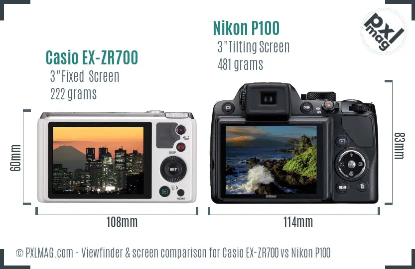 Casio EX-ZR700 vs Nikon P100 Screen and Viewfinder comparison Casio EX-ZR700 vs Nikon P100 Screen and Viewfinder comparison