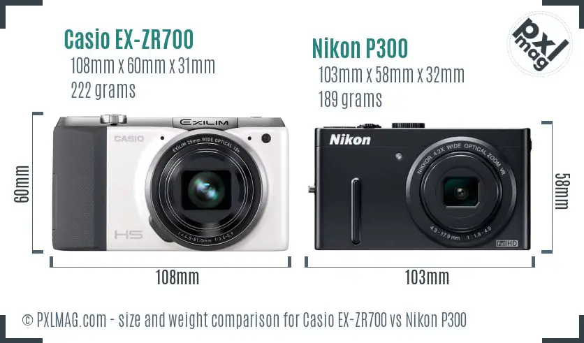 Casio EX-ZR700 vs Nikon P300 size comparison Casio EX-ZR700 vs Nikon P300 size comparison