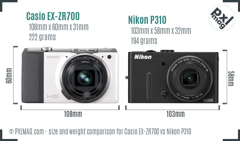 Casio EX-ZR700 vs Nikon P310 size comparison