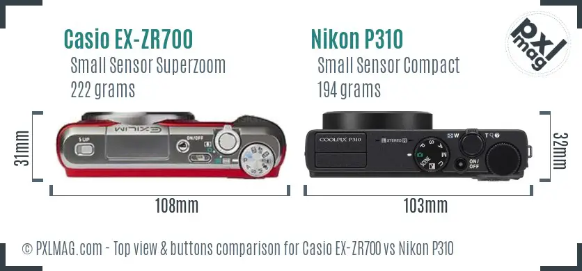 Casio EX-ZR700 vs Nikon P310 top view buttons comparison