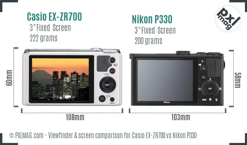 Casio EX-ZR700 vs Nikon P330 Screen and Viewfinder comparison