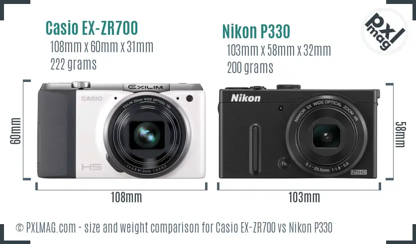 Casio EX-ZR700 vs Nikon P330 size comparison