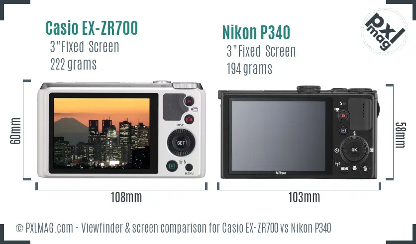 Casio EX-ZR700 vs Nikon P340 Screen and Viewfinder comparison