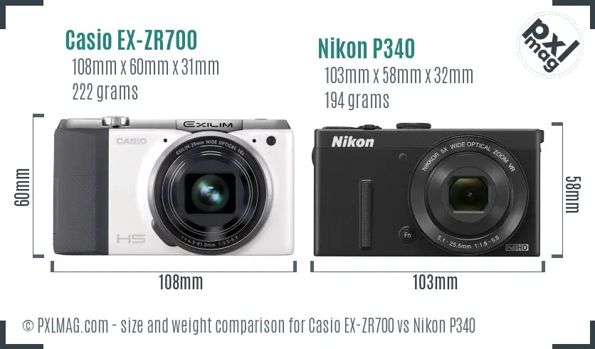 Casio EX-ZR700 vs Nikon P340 size comparison