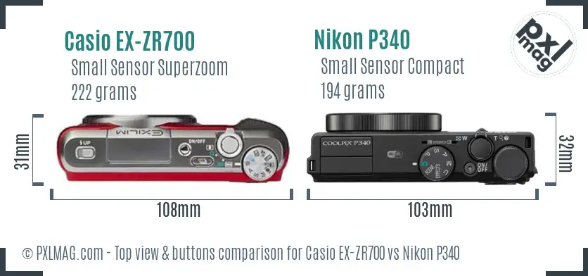 Casio EX-ZR700 vs Nikon P340 top view buttons comparison