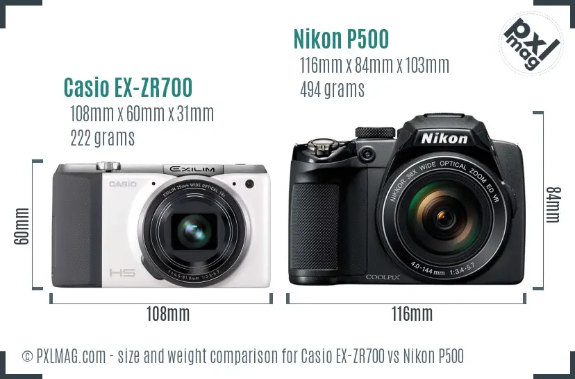 Casio EX-ZR700 vs Nikon P500 size comparison