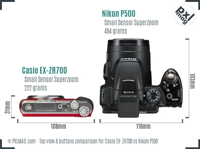 Casio EX-ZR700 vs Nikon P500 top view buttons comparison
