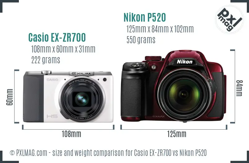 Casio EX-ZR700 vs Nikon P520 size comparison
