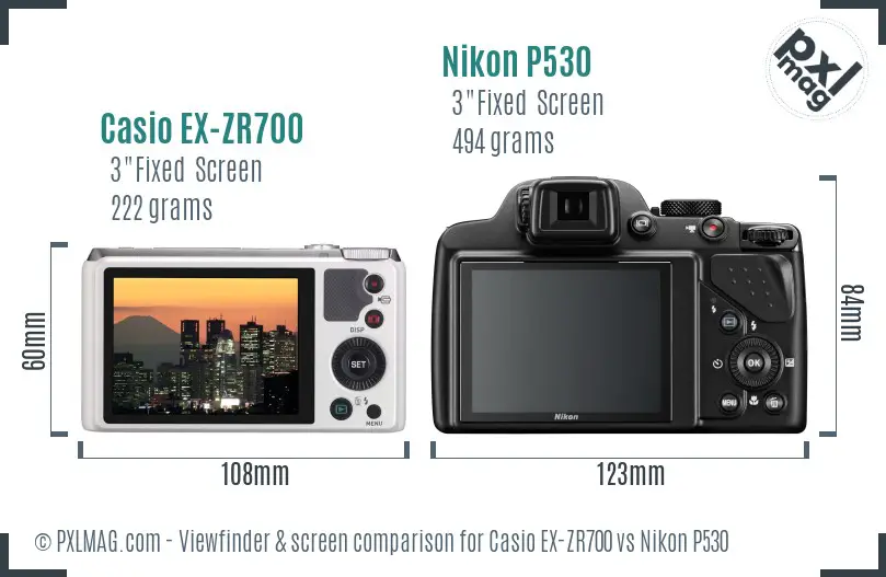 Casio EX-ZR700 vs Nikon P530 Screen and Viewfinder comparison