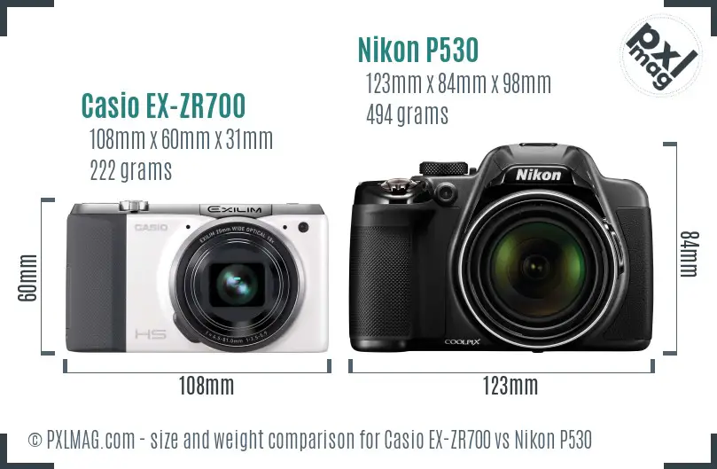 Casio EX-ZR700 vs Nikon P530 size comparison