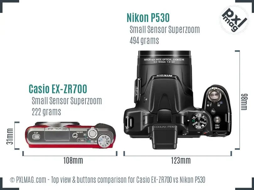 Casio EX-ZR700 vs Nikon P530 top view buttons comparison