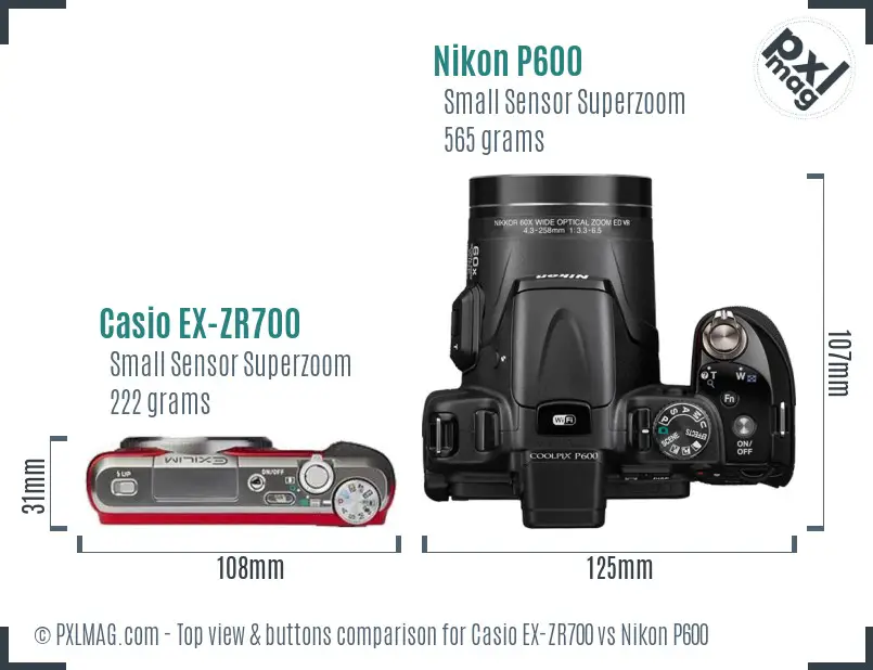 Casio EX-ZR700 vs Nikon P600 top view buttons comparison