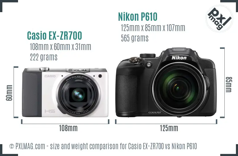 Casio EX-ZR700 vs Nikon P610 size comparison